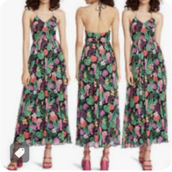 BETSEY JOHNSON Toucans & Leopards Fine
Mesh Maxi Halter Dress fairy - Picture 1 of 15